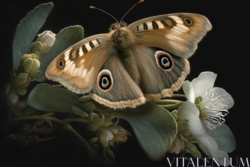 Delicate Butterfly on Flower: Grisaille Precisionist Art AI Image