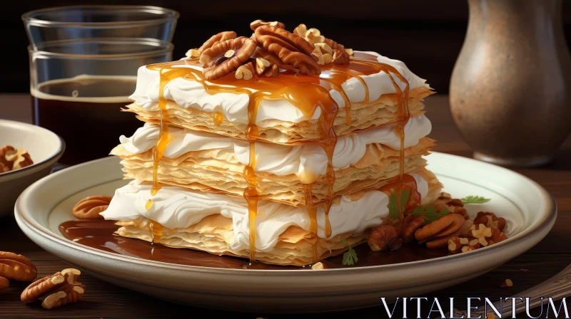 Delicious Mille-Feuille Pastry Dessert on White Plate AI Image