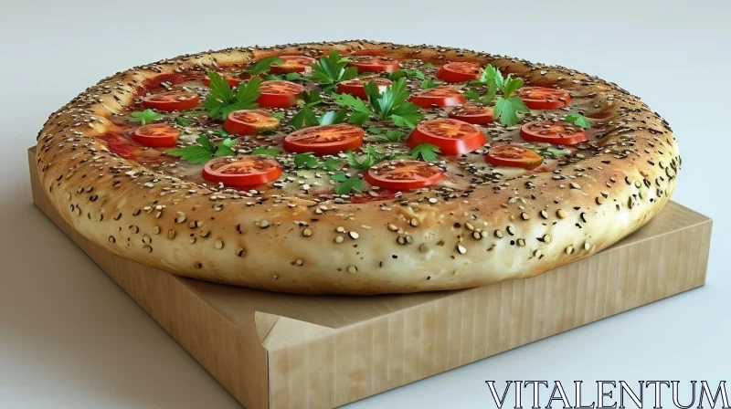 Delicious Pizza on White Background with Sesame Seed Crust AI Image