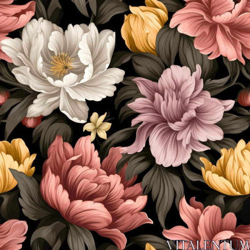AI ART Elegant Pink and Yellow Floral Seamless Pattern