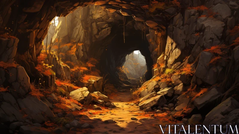 AI ART Enchanting Cave Landscape with Illuminated Path