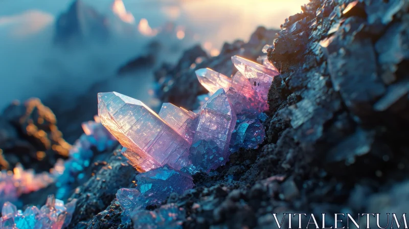 Enchanting Cluster of Crystals in Mysterious Dark Rock AI Image