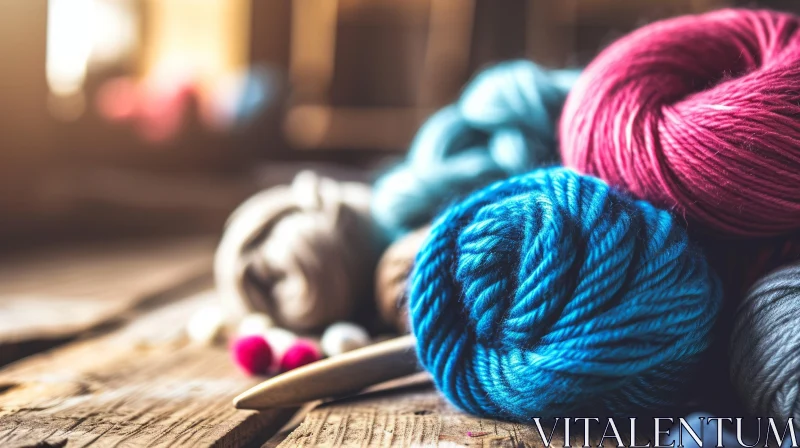 Enchanting Yarn on a Wooden Table | Crafted Beauty AI Image