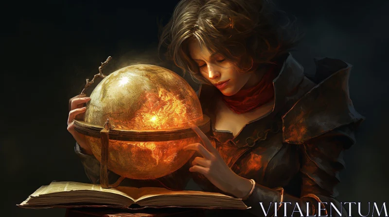 AI ART Enigmatic Woman with Glowing Globe