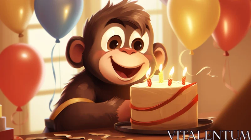 Joyful Monkey Birthday Celebration Illustration AI Image