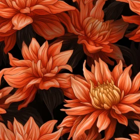Orange Dahlia Floral Pattern on Dark Background