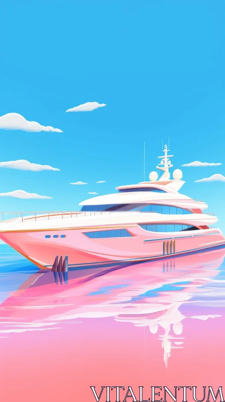 Pink and White Yacht on Serene Pink Sea AI Image