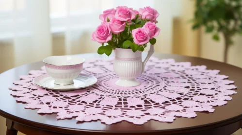 Pink Roses on Wooden Table