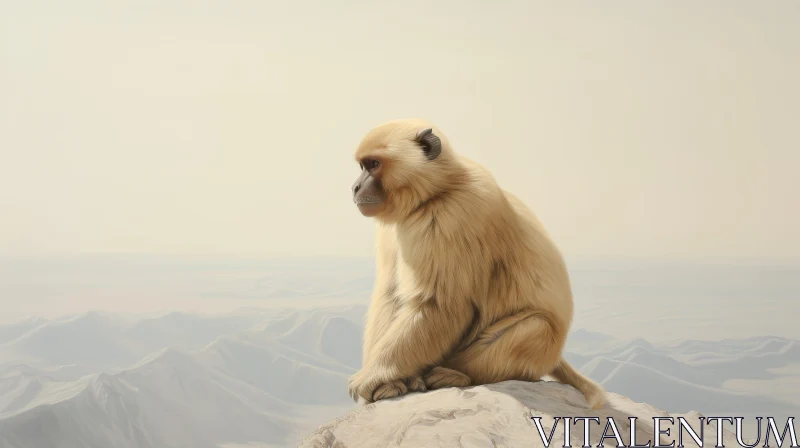 Realistic Monkey Painting in Mountain Landscape AI Image