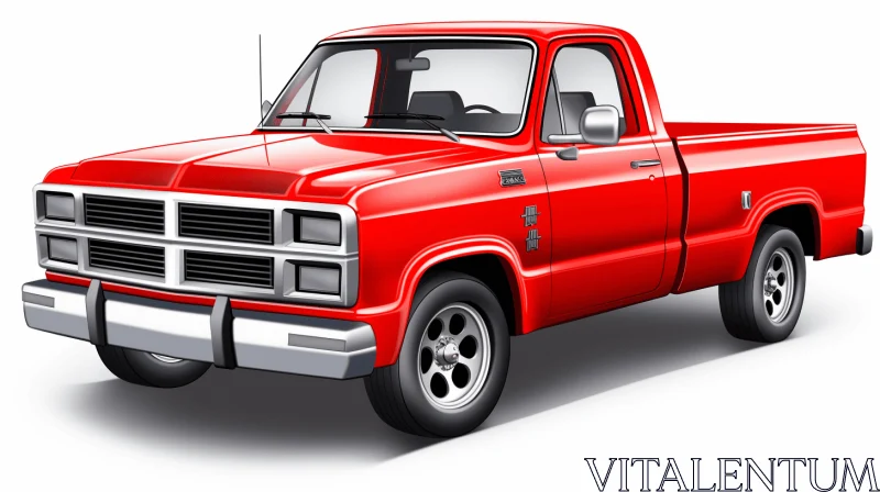 Red Pickup Truck Illustration | Realistic and Hyper-Detailed Artwork AI Image