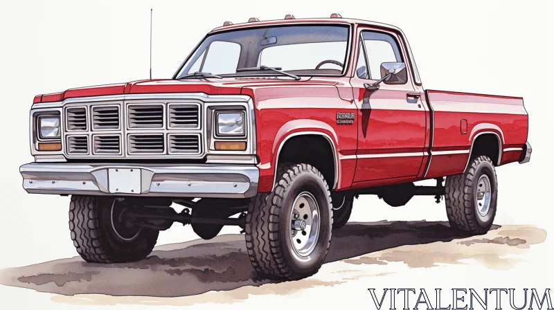 Red Pickup Truck Sketch in Gouache Style | Realistic Portrait Drawings AI Image