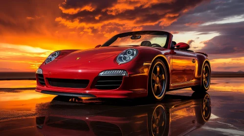 Red Porsche 911 Carrera S Cabriolet at Sunset