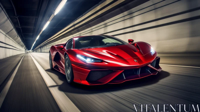 AI ART Red Sports Car Driving Through Tunnel