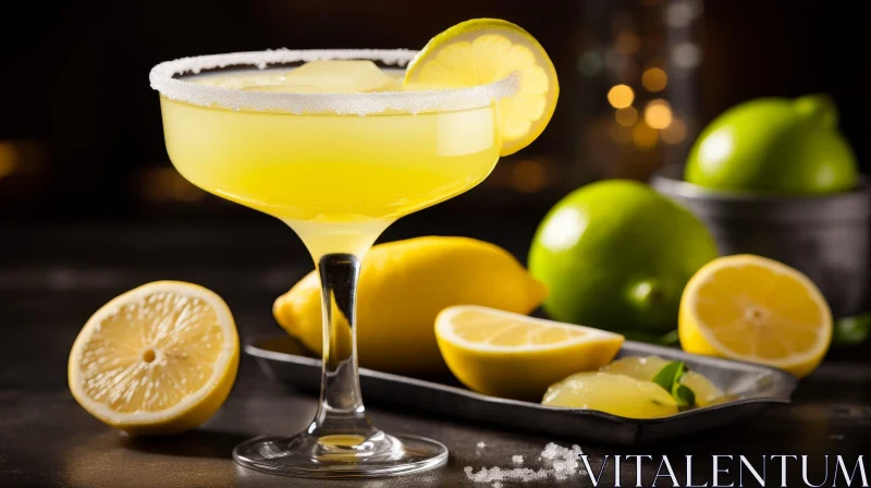 Refreshing Lemon Margarita Cocktail on Dark Background AI Image