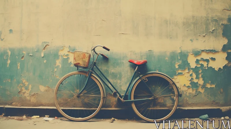 AI ART Vintage Blue Bicycle Against Weathered Wall