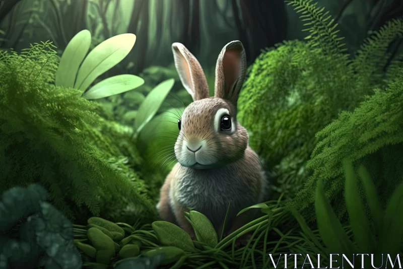 Captivating Animated Rabbit on Green Grass in Forest | Hyper-Realistic Illustration AI Image