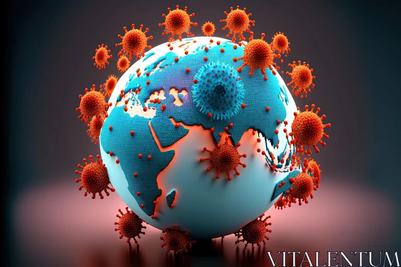 Captivating Artwork: Globe Surrounded by Coronaviruses in Vibrant Tones AI Image