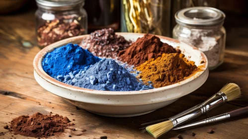 Colorful Powder Bowl on Wooden Table