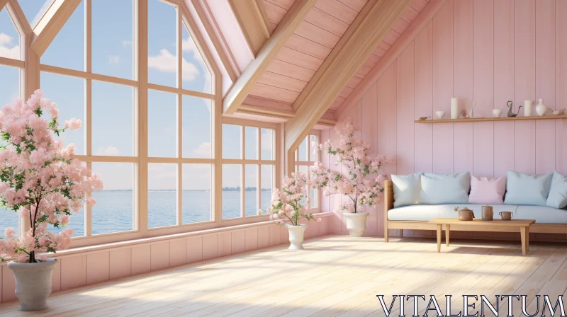 AI ART Cozy Living Room with Lake View