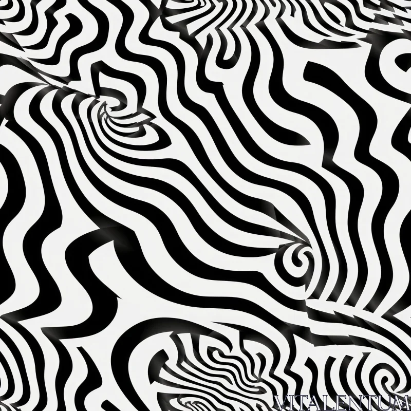 Curved Lines Geometric Pattern in Black and White AI Image