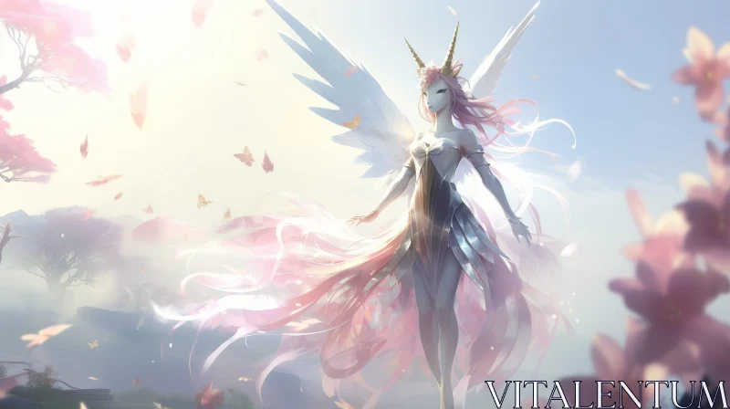 Enchanting Fairy in Cherry Blossom Forest AI Image