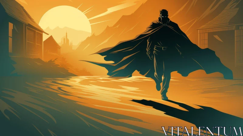 AI ART Mysterious Man Walking in Desert at Sunset