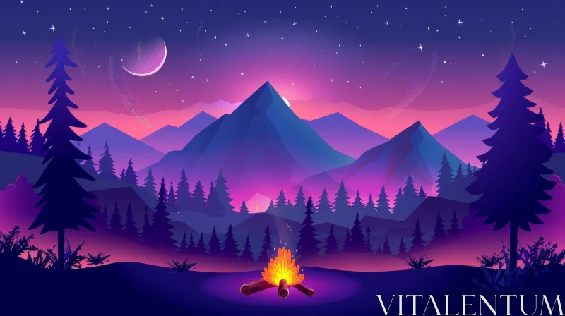 Night Landscape with Mountains and Forest AI Image