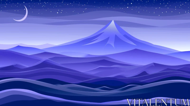 Night Mountain Landscape with Starry Sky and Ocean View AI Image