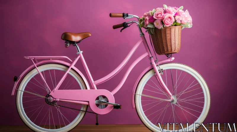 AI ART Pink Bicycle with Flower Basket