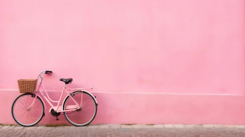 Pink Vintage Style Bicycle Against Pink Wall