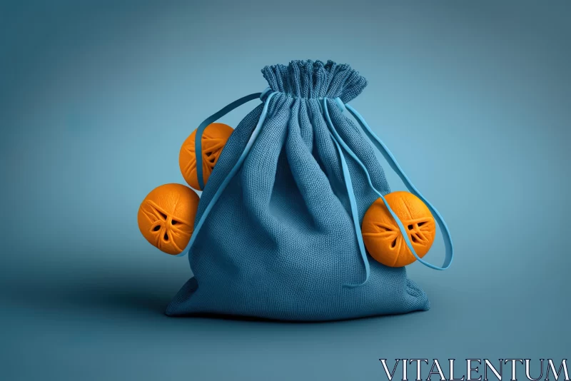 Playful Conceptual Art: Blue Bag with Orange Pumpkins AI Image