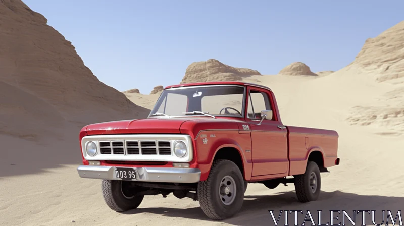 Red Pickup Truck in the Desert: Realistic and Hyper-Detailed Renderings AI Image