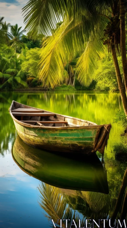 AI ART Tranquil Boat on Lake - Serene Nature Photography