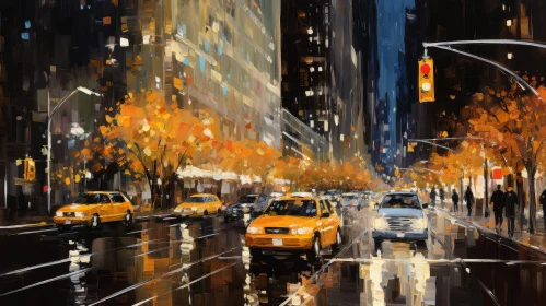 Urban City Street Painting | Realistic Style | Rainy Day Scene