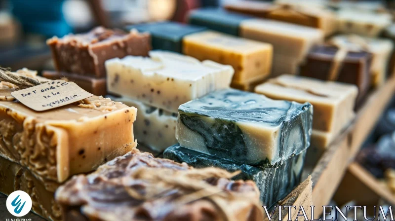 Artisanal Soap Bars on Wooden Shelf | Handmade Bath Products AI Image