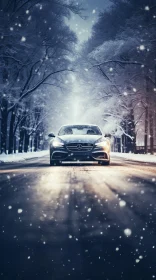Black Mercedes-Benz S-Class Driving in Snowy Forest