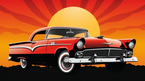 Classic 1950s Car Vector Illustration at Sunset