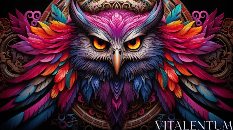 AI ART Detailed Colorful Owl Face Image