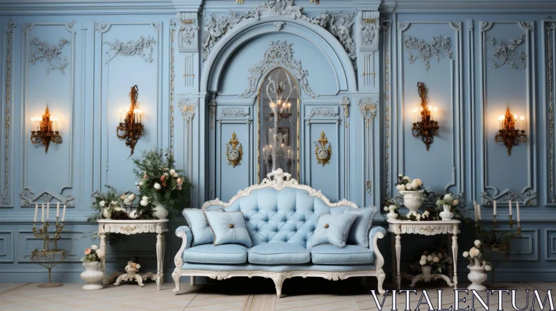 Elegant Blue and White Luxurious Living Room AI Image