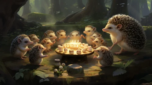 Enchanting Hedgehog Party in Forest