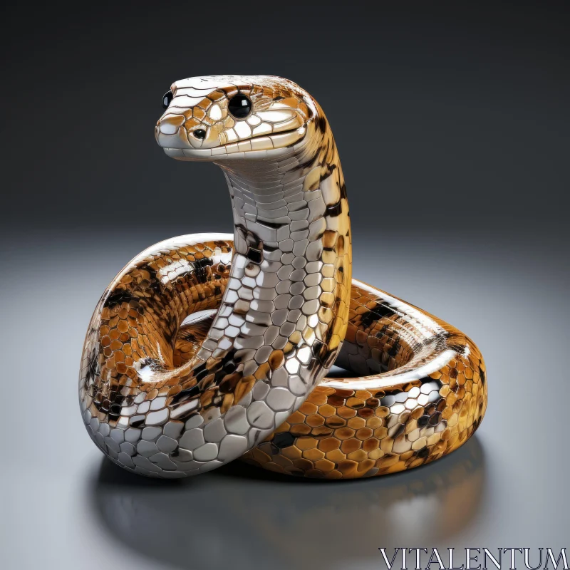 Exquisite 3D Model of Amber and Silver Cobra AI Image