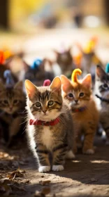 Fashionable Striped Tabby Kittens Adorned with Colorful Ribbons