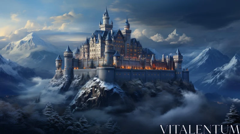 Majestic Fairytale Castle Digital Painting AI Image
