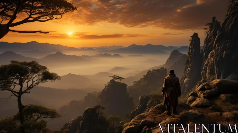 Mysterious Mountain Range Sunset Landscape AI Image