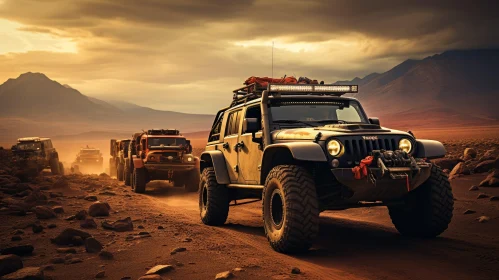 Off-Road Jeeps Adventure in Desert Sunset