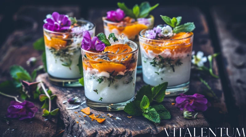 Refreshing Summer Dessert with Orange Slices and Mint Leaves AI Image