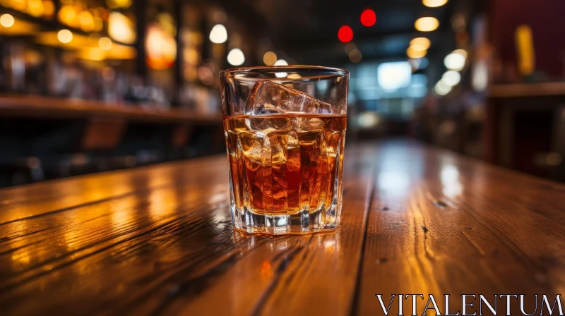 Whiskey Glass on Bar - Stock Photo AI Image