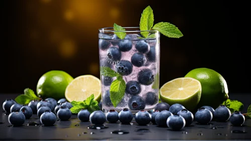 Blueberries and Lime Juice with Mint - Refreshing Drink