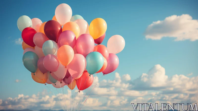 AI ART Colorful Balloons Floating in Clear Blue Sky
