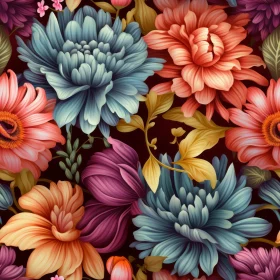 Dark Floral Pattern with Roses, Peonies, and Dahlias